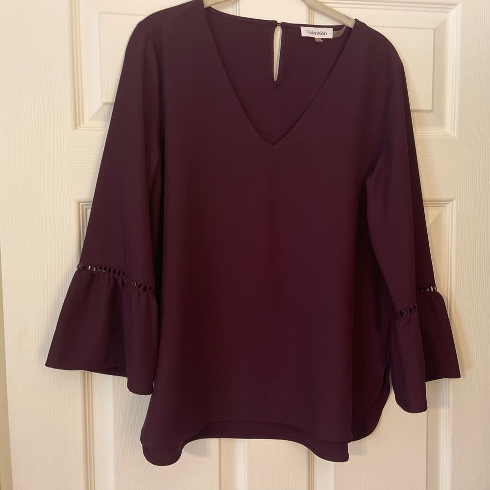 Calvin Klein Purple Bell Sleeve Blouse Medium